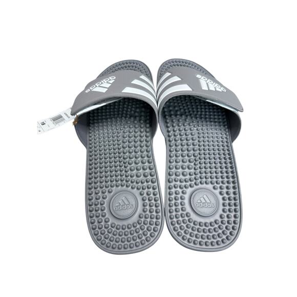 NEW Adidas Adissage Slides Sandals Grey White Men's US 18 Pool Shoes Comfort - Picture 3 of 7